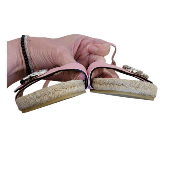 Gucci Marmont Pink Espadrille GG Logo Strappy Leather Sandals Flat 6.5 36.5 - Picture 7 of 11